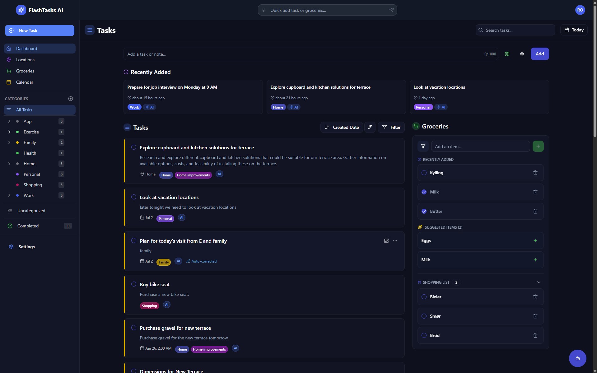 FlashTasks AI task management interface